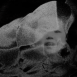 Experimental black-and-white image of an Asian child's face.